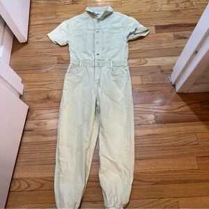 Light Sage ZARA Girl's  Denim Jumpsuit Short Sleeve One Piece 100% Cotton 11/12